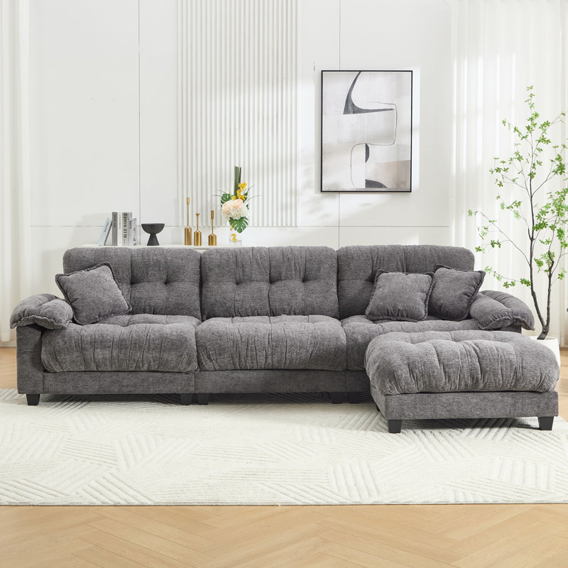 124"  Modern Chenille Oversized Modular Sectional With Ottoman, Gray