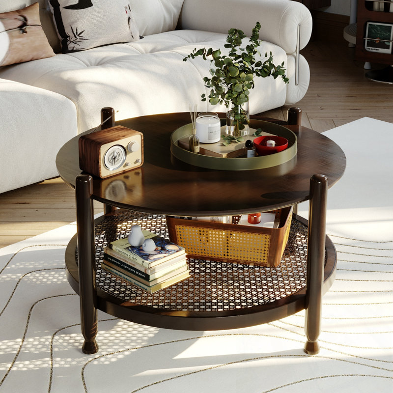 Étagère de rangement ronde en rotin tissé Arusha, Noir