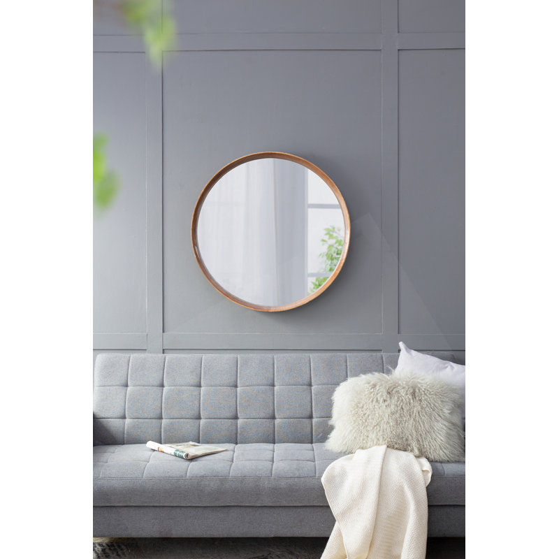 31.5" Round Pine Wood Mirror