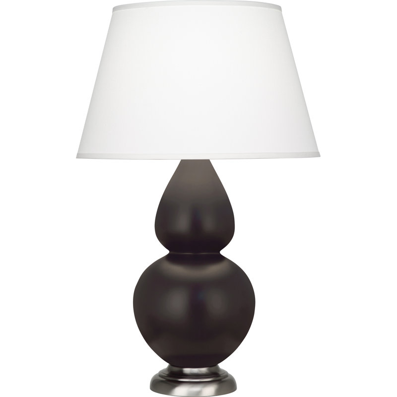 Double Gourd Table Lamp, White , Matte Steel Blue/Antique Silver