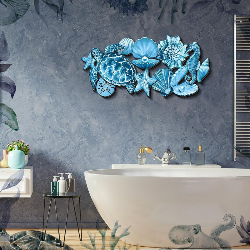 Summer Ocean Wall Decor – Coastal Wooden Seahorse, Sea Turtle, Starfish & Shell Wall Hanging For Home, Pool & Living Room