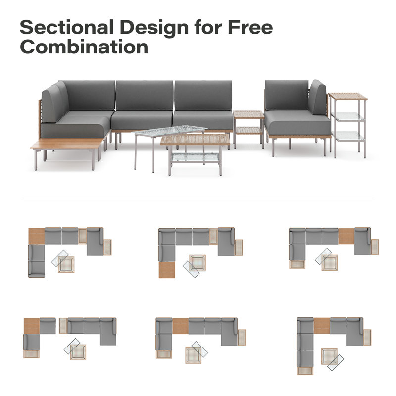 Ensemble de conversation modulaire d'extérieur à 5 places avec coussins Janski, Gris