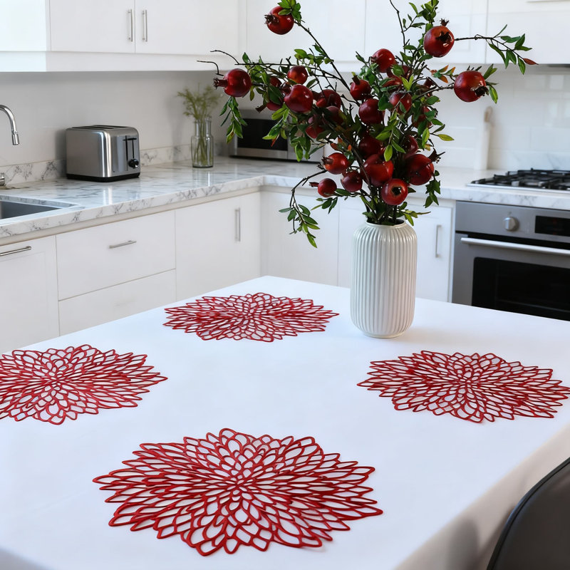 Ensemble de 12 napperons en vinyle rond à motif floral métallique pour la protection de la table de salle à manger et le décor des Fêtes, diamètre de 15 pouces