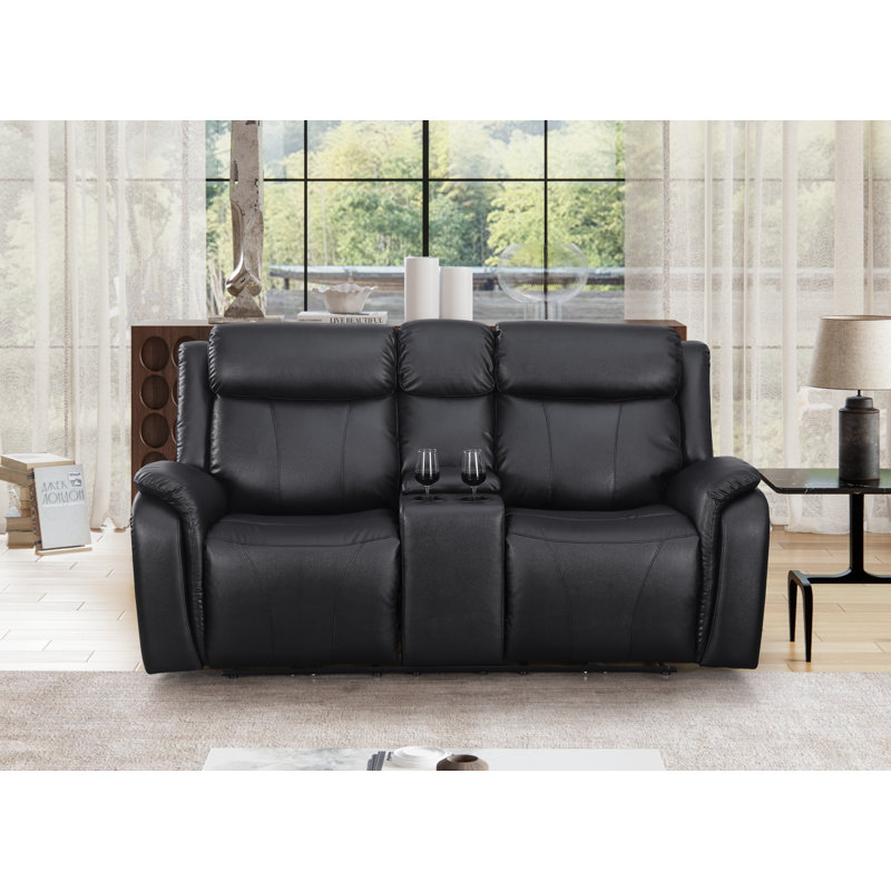 Lamyia 74'' Faux Leather Power Reclining Sofa, Black Faux Leather