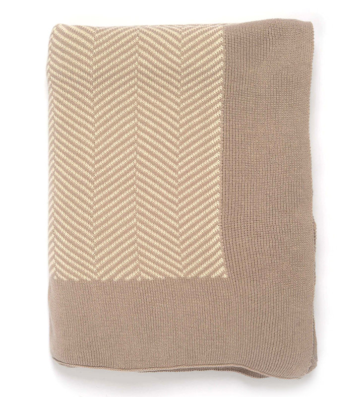 Herringbone Knitted Throw Blanket, Stone/Natural