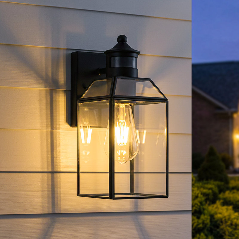 Classic Black 12.5''H Motion Sensor 1-Light Outdoor Wall Lantern with Clear Glass Shade Waterproof