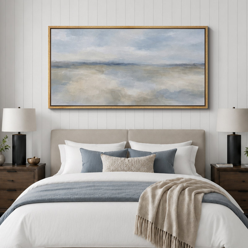 Doux bleu beige, paysage abstrait de ciel, photos de salon minimaliste, impression sur toile encadrée, Cadre naturel