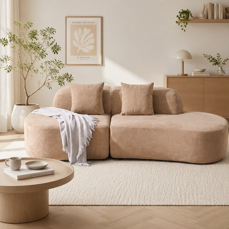 Canapé d'angle modulaire incurvé de 244 cm (96 po), canapé lounge moderne Cloud sans ossature, assise profonde en tissu éponge, aucun assemblage requis, abricot