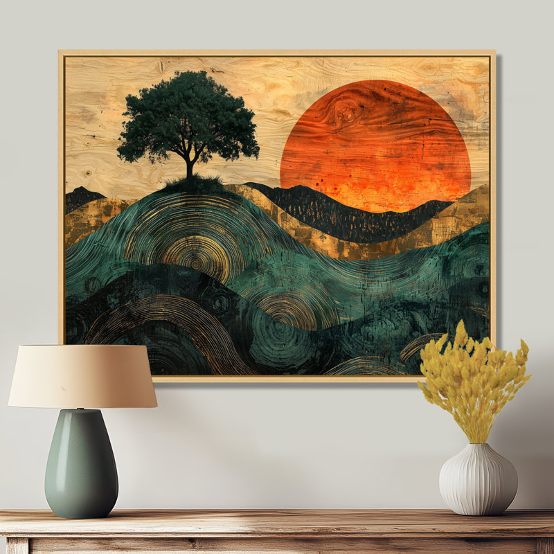 Baobab de Cardiff Sunrise avec racines d'Afrique II - arbre, art mural, H 24 po x l 32 po, Cadre flottant, Blanc