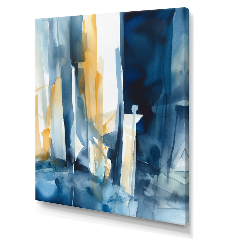 Fusion bleue et dorée VI sur toile, H 32 po x l 16 po x P 1 po, Toile tendue