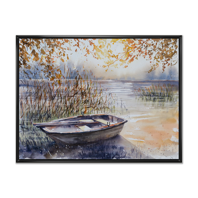 Bateau de pêche, reproduction d'art sur toile, paysage de rivière de pêche, H 16 po x l 32 po x P 1 po