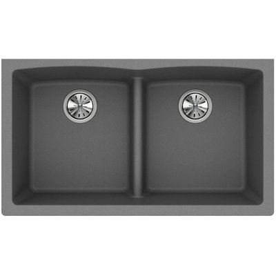 Évier de cuisine à double cuve encastrée avec diviseur turquoise Quartz Classic 33 po x 19 po x 10 po
