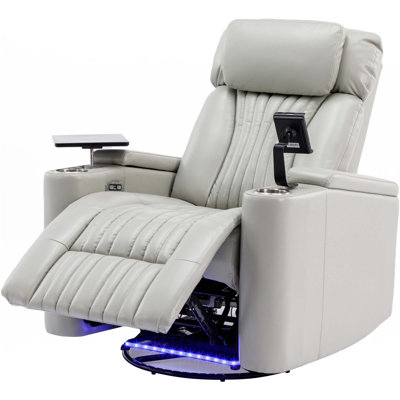 270° Power Swivel Recliner,Home Theater Seating With Hidden Arm Storage And  LED Light Strip,Cup Holder,360° Swivel Tray Table,And Cell Phone Holder