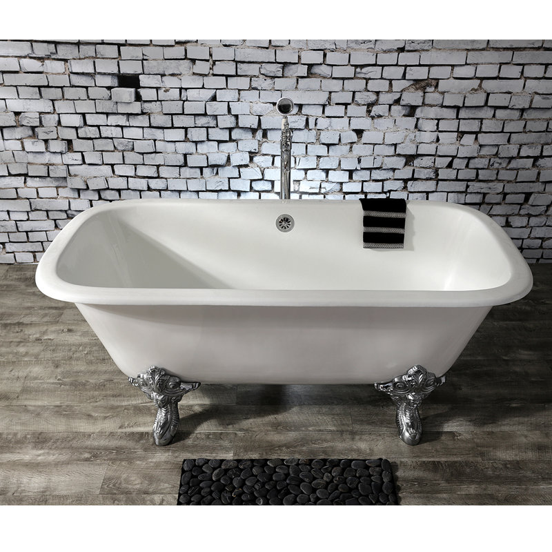 Kingston Brass Aqua Eden 67-Inch Cast Iron Rectangular Double Ended Clawfoot Tub (No Faucet Drillings), Polished Chrome