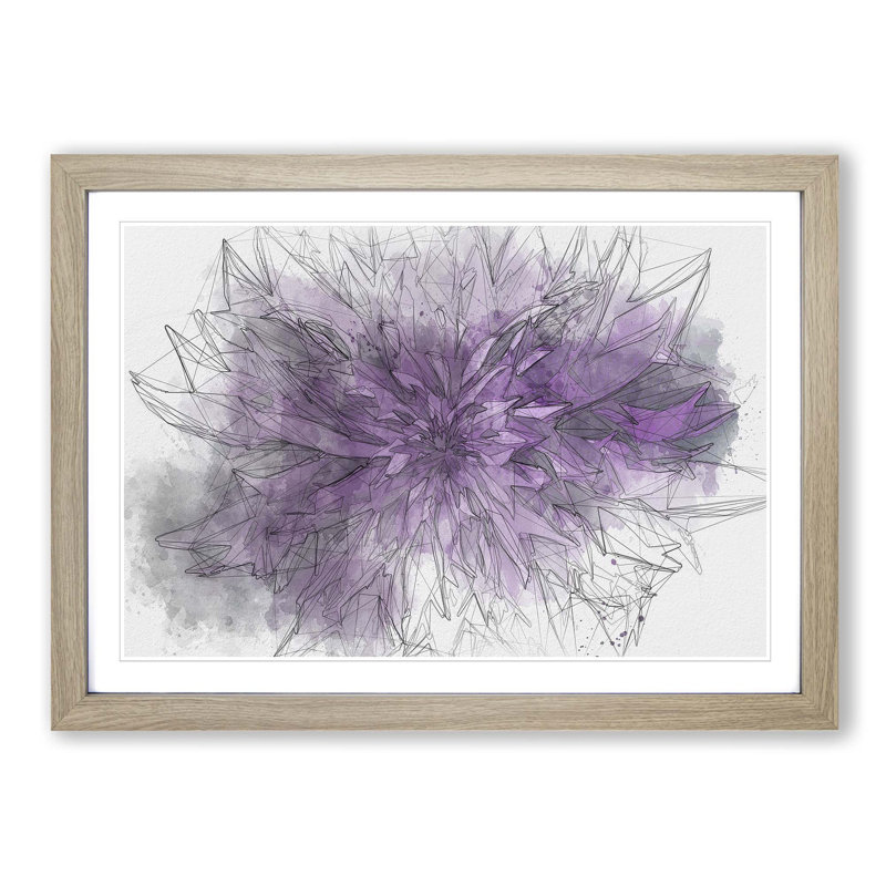 Striking Purple Flower in Abstract - Picture Frame Painting Print on MDF, Oak Framed, 36cm H x 48cm W x 2cm D