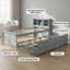 Lit plateforme gris avec rangement et tête de lit USB, lit gigogne et 3 tiroirs-165376777