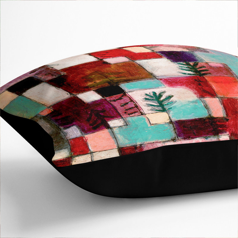 Red Green And Violet Rhythms Square Throw Cushion, 40cm H x 40cm W x 15cm D, Black