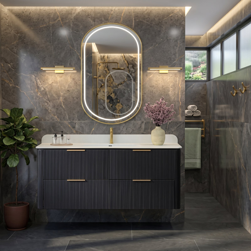 Meuble-lavabo suspendu de 122 cm (48 po) avec lavabo monobloc et fini noir mat