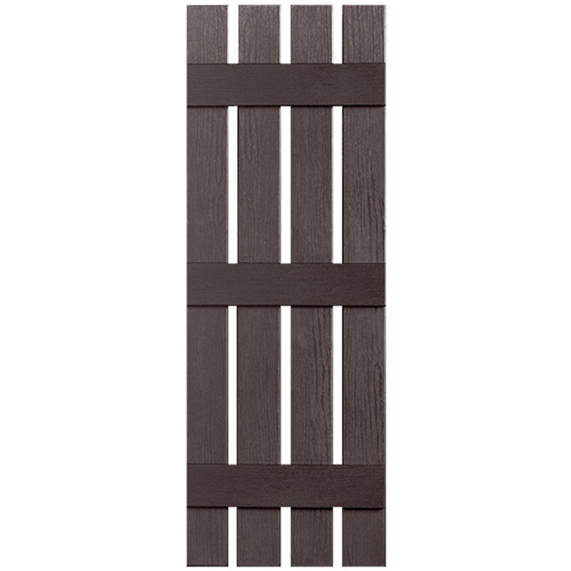 Paire de volets en vinyle à trois lattes et quatre planches ouvertes, Chocolat, 33 po