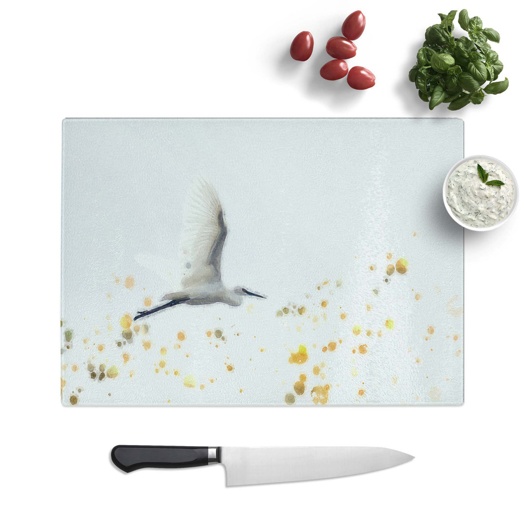 Glass Great Egret Bird in Flight in Abstract Chopping Board