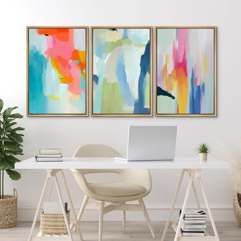 «Colorful Colorful Blue», reproduction sur toile encadrée de 3 pièces, Naturel, H 24 po x l 16 po x P 1,5 po