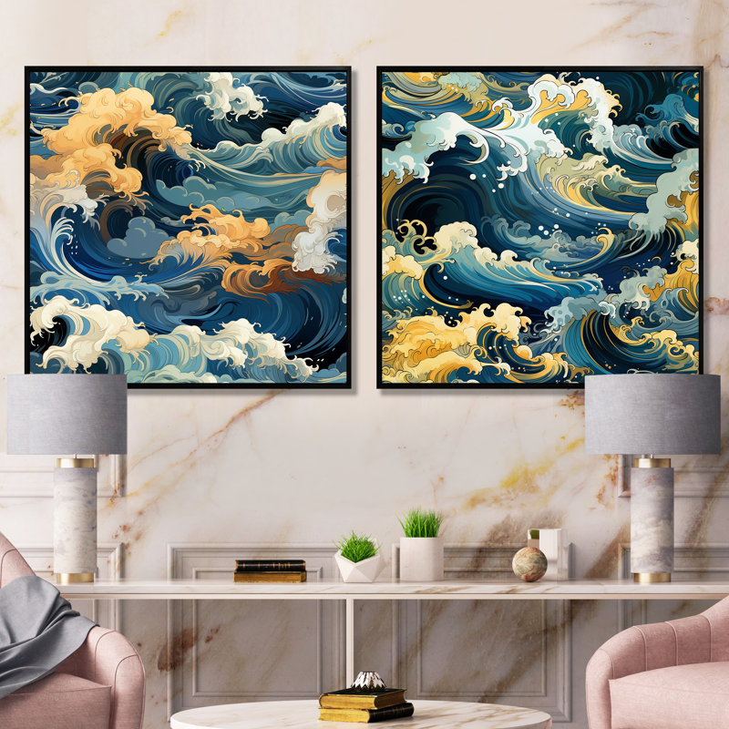 Quijano - Ensemble de 2 impressions sur toile côtières, Cadre noir, H 16 po x l 33 po x P 1 po