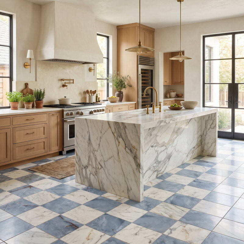Prestige damier 8x8 Statuario et Azzurro, Paonazzo et Onice Azzurro