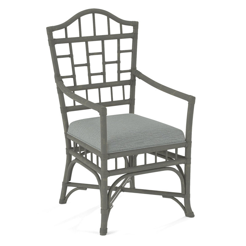 Chippendale Upholstered Arm Chair, Greystone, White Performance Fabric; 0851-94