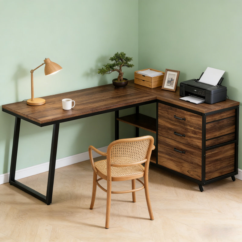 Bureau de travail spacieux, bureau d'ordinateur, bureau en L