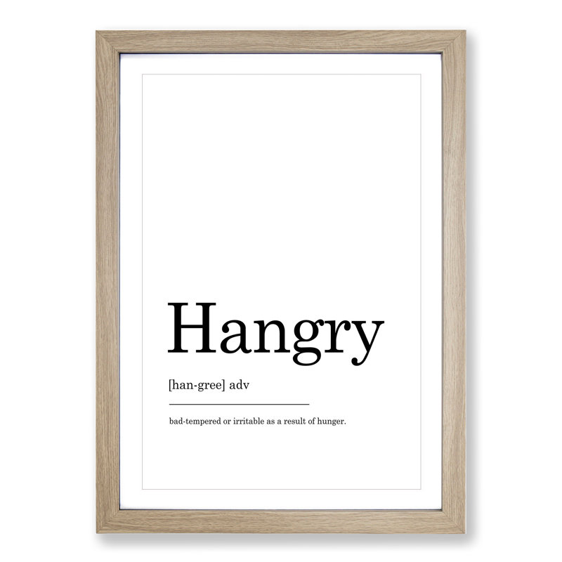 Definition of Hangry - Picture Frame Typography, Oak, 90cm H x 65cm W x 2cm D