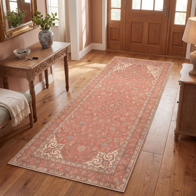 Tapis persan traditionnel avec médaillon, couleur lavande, orange, ivoire, or, vert et gris, lavable à la machine, antidérapant, à poils courts, idéal pour l'intérieur et l'extérieur, adapté aux animaux domestiques, pour salon, chambre, salle à manger, entrée, couloir, bureau.