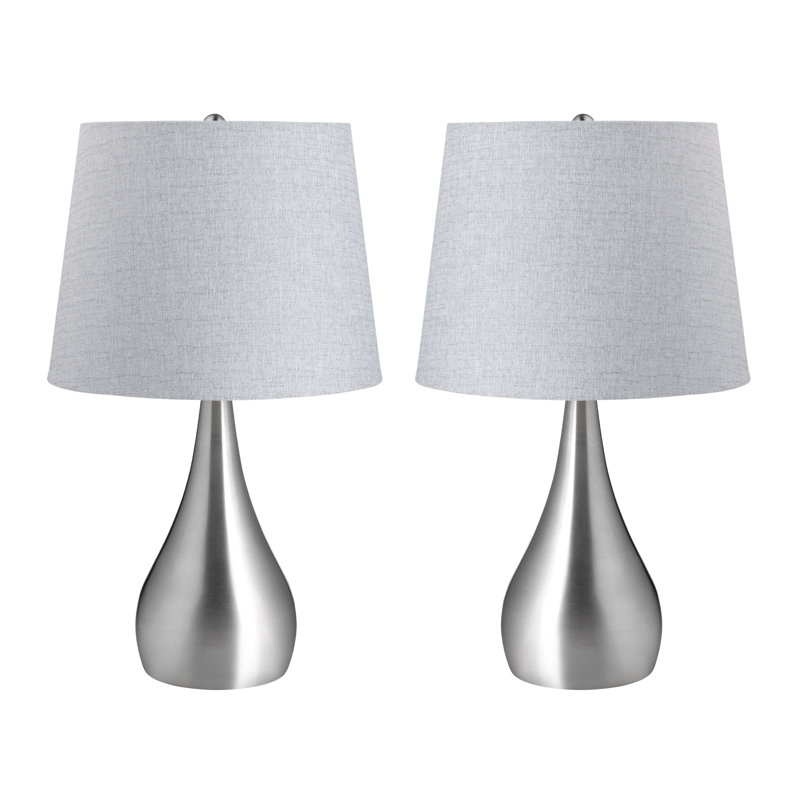 Ensemble de 2 lampes de table en métal avec abat-jour, Nickel brossé, Gris, Lin lin