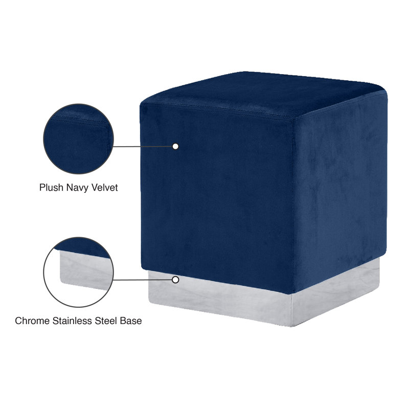 Annora Velvet Ottoman, Navy Velvet, Chrome