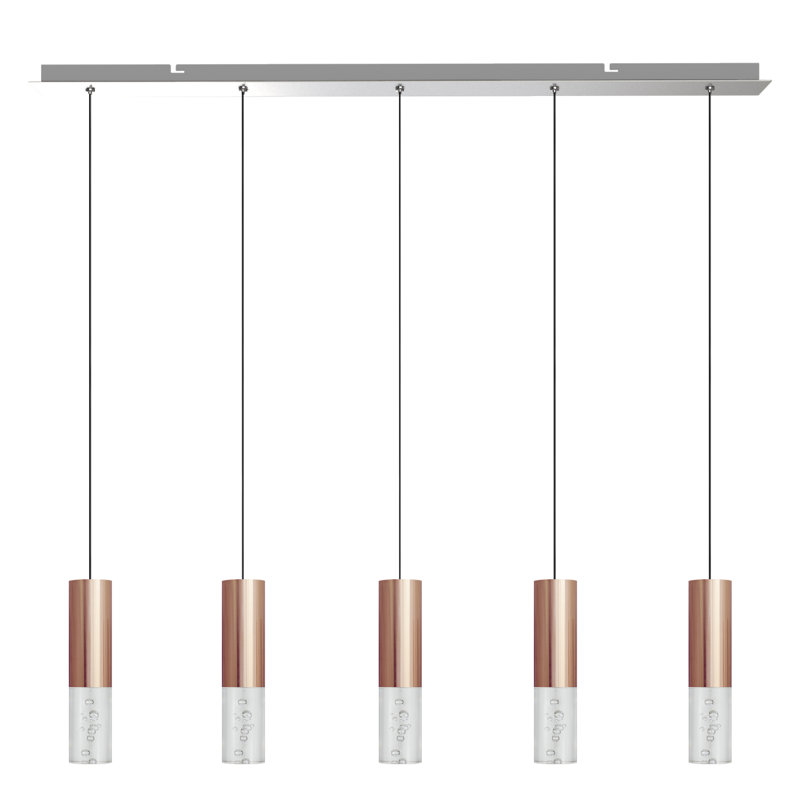 Luminaire suspendu linéaire à 5 lumières pour îlot de cuisine Rathi, Cuivre