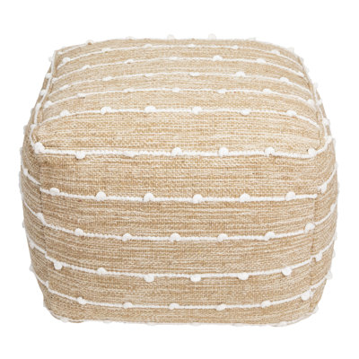 Woven Cotton Textured Stripe Square Pouf - 14" - Beige by Northlight Seasonal