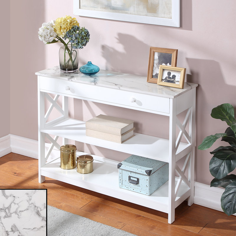 Aafko 39.5" Console Table, White Faux Marble/White, 31.5" H x 39.5" W x 12" D