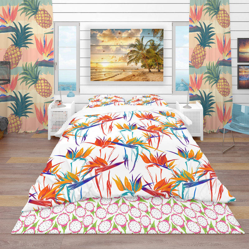 Ensemble de housse de couette tropical, Housse de couette très grand + 2 taies décoratives
