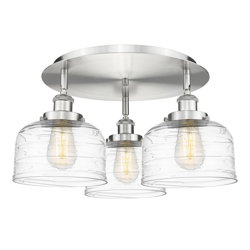 Bejtullah Glass Flush Mount, Clear Deco Swirl, Satin Nickel