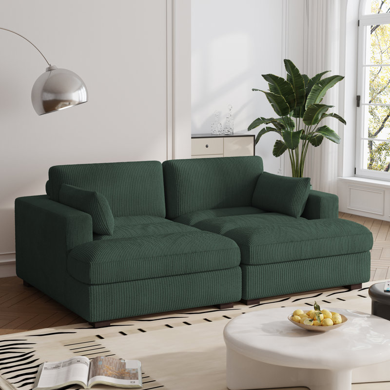 Canapé-lit modulaire avec accoudoirs et coussins décoratifs Bentur, Velours côtelé vert performance Hunter