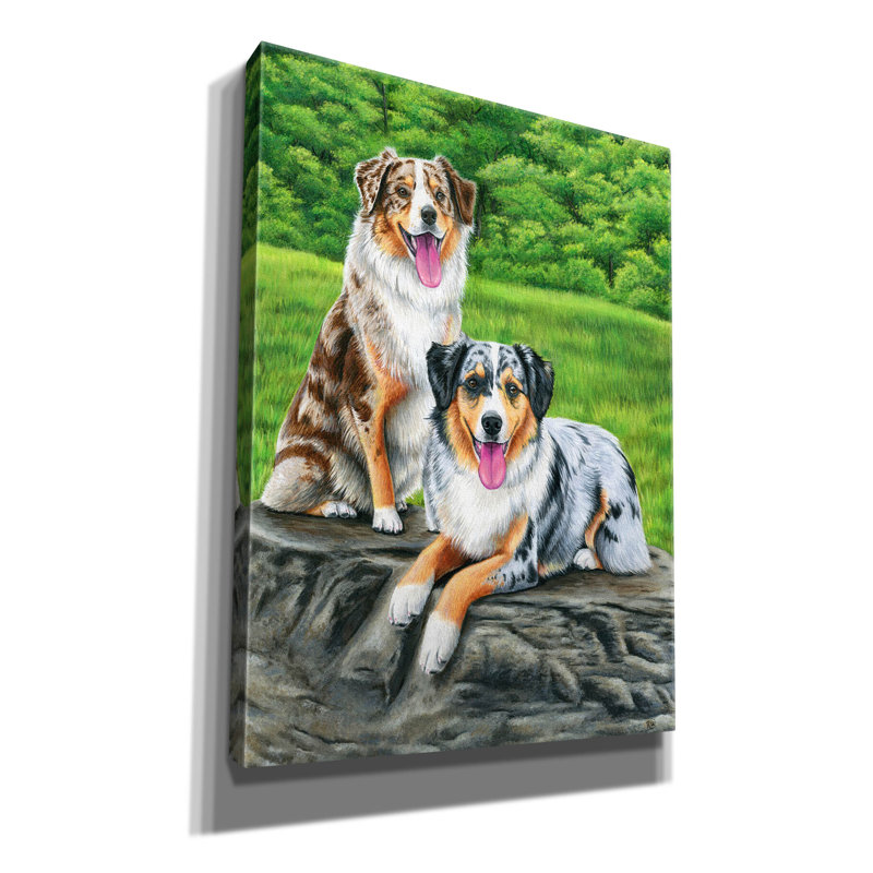 «Two Australian Shepherd Dogs» par Rebecca Wang, art mural sur toile, H 54 po x l 40 po x P 1,5 po