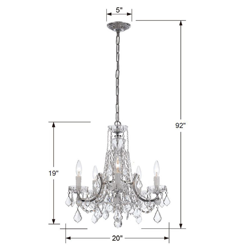 Lustre style chandelier à 5 lumières Wehr, Strass Swarovski / Chrome