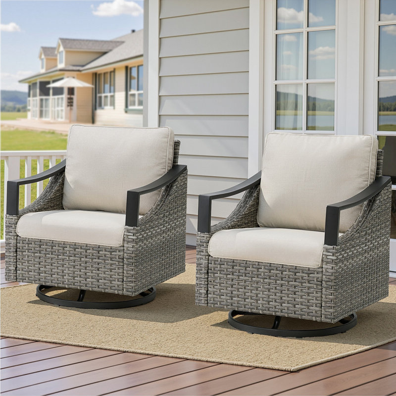 Ensemble de 2 chaises berçantes d'extérieur pivotantes pour l'extérieur, avec coussins d'extérieur et de patio