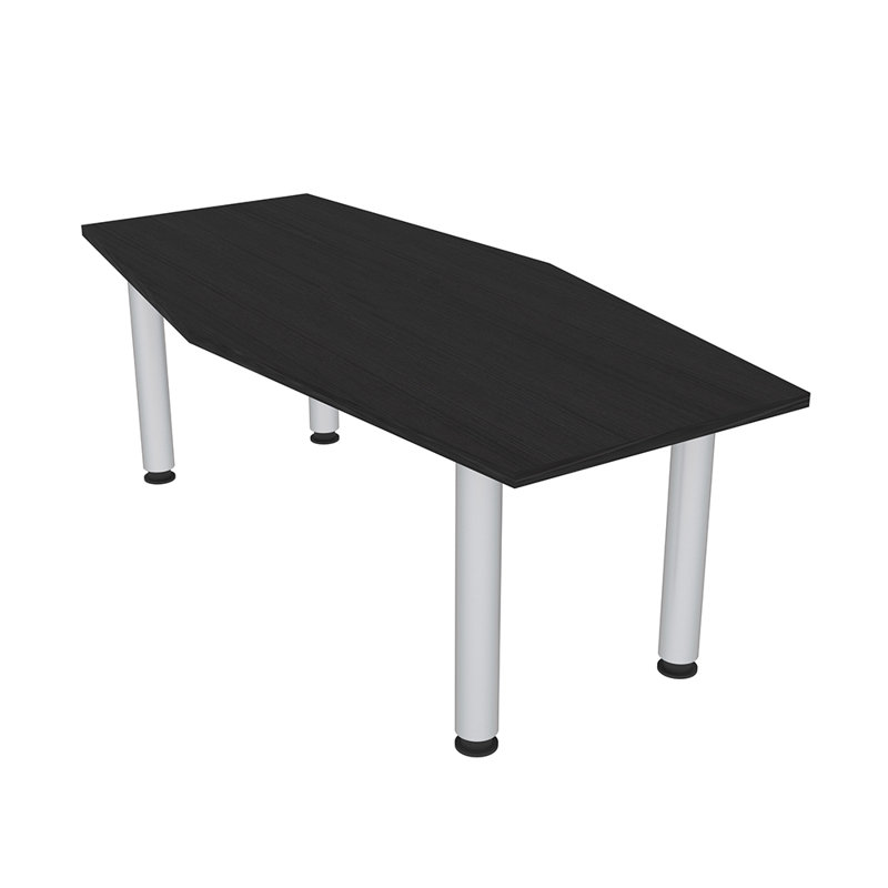 Table hexagonale avec pieds Nyemia, L 60 po x l 36 po, Cyprès noir, Nickel brossé