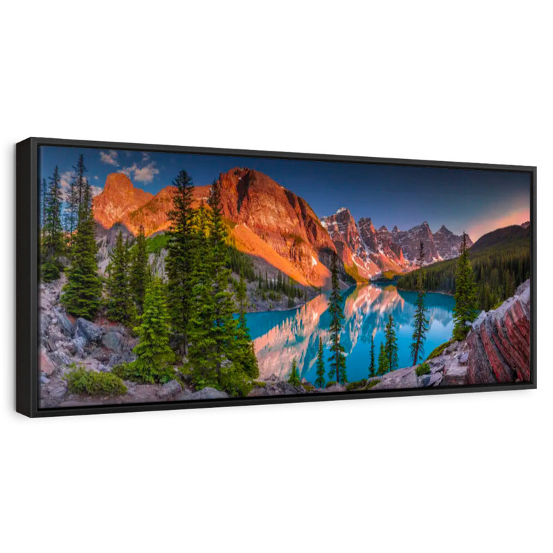 Crépuscule au lac Moraine, 46 po x 16 po, Cadre flottant noir