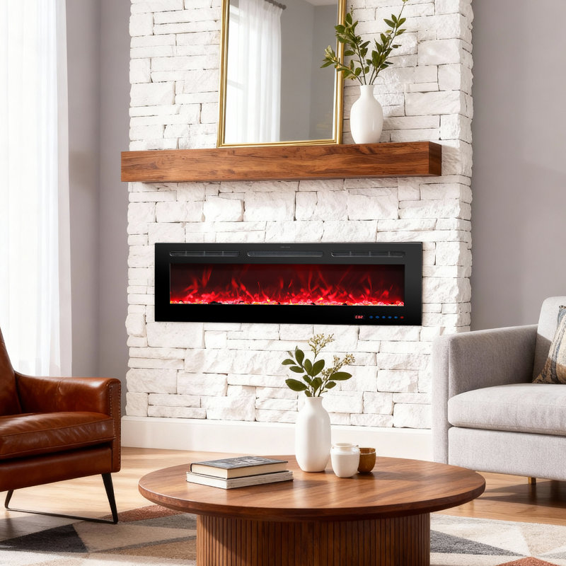 72" Recessed or Wall Mounted Electric Fireplace Insert with Touch Screen, 13 Color 3D Flame, Timer, 750W/1500W, Overheating Protection, Remote Control