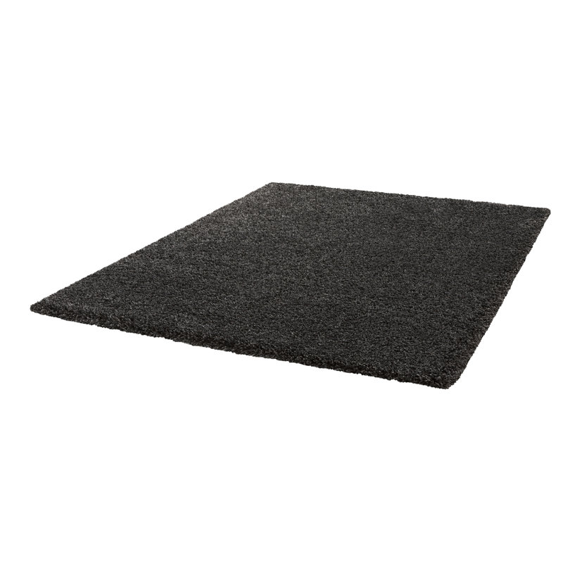 Alyson Plain Shaggy Grey/Black Rug, Rectangle 120 x 170cm