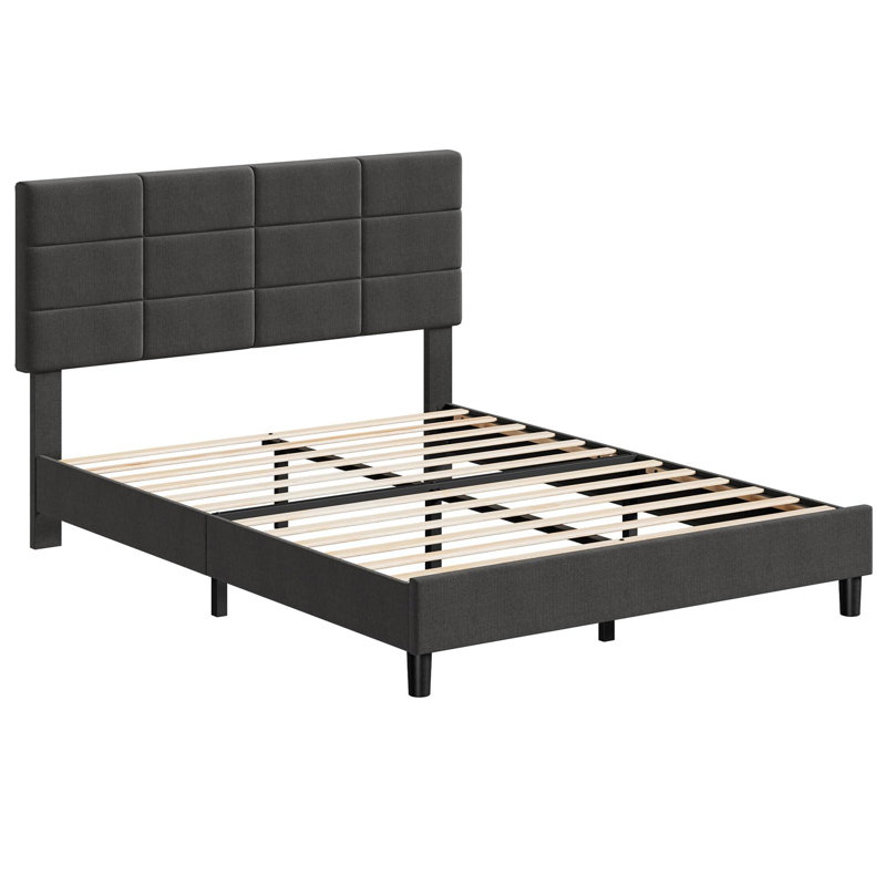 Full Size Bed Frame with Adjustable Upholstered Headboard, Strong Wood Slats, No Box Spring Needed, Full