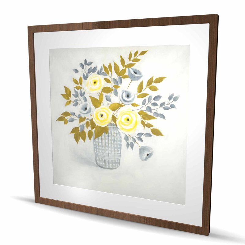 Fleurs dans un vase - reproduction encadrée mat pour décoration de chambre à coucher, 36" H x 36" W, Brun