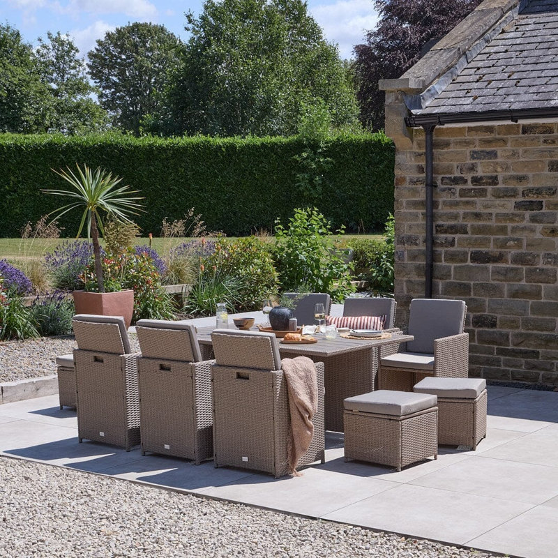 Nellwyn All Weather Wicker/Rattan 10 - Person with Cushions, Brown, Grey