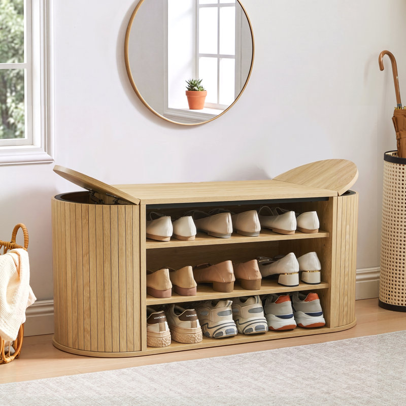 Banc de rangement pour chaussures 9 paires, Natural Wood